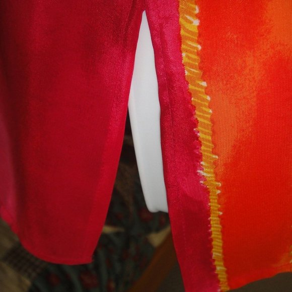 NEW * Diane Gilman 100% SILK s/s ORANGE Hot PINK Sequin TUNIC Top * sz S or M - Picture 4 of 8